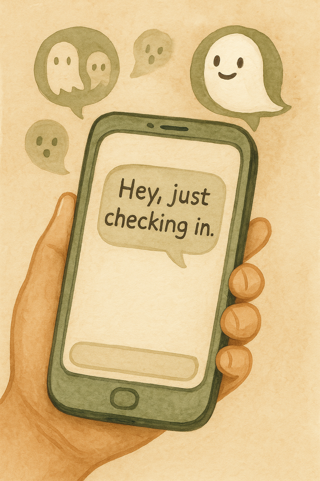 unanswered text message with ghost floating around the phone